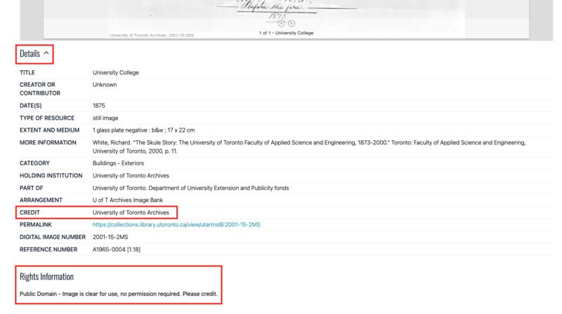 Rights, reuse, and credit information is found in the object's metadata under the "Details" tab.