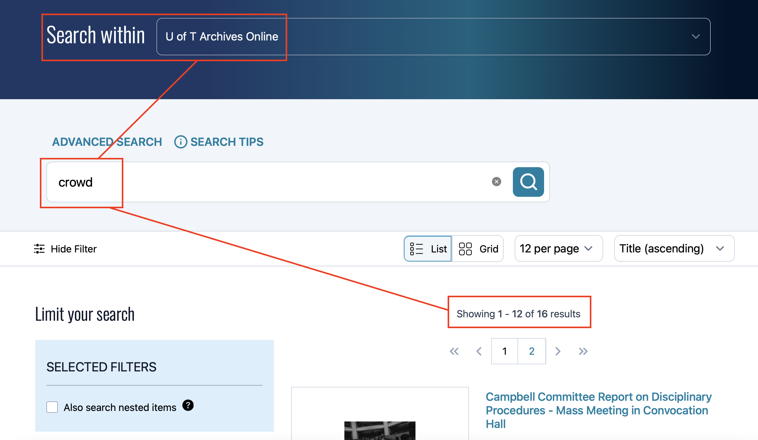 Screenshot of Collections U of T homepage with browse this repository circled in red