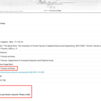 IIIF image metadata, with details drop down, credit, and rights information circled in red