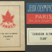 Memoribilia from the 8th Olympiad, Paris, 1924. The three items displayed here consist of two labels and the commemorative booklet compiled by the Canadian Olympic Committee after the games.