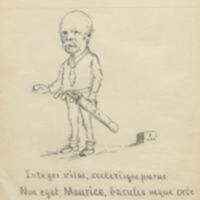 Maurice Hutton (1856-1940). Professor of Classics, University College (appointed in 1880) and Principal from 1901.  He was a keen golfer and even wrote poetry about the game as it was played at the University. The caption on the drawing, thought to have been  done by W. H. Ellis, translates freely as:"Whole of life and free from vice, Maurice needs not sticks and ball".