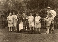 The ‘Frogs’ of Aristophanes, 1902. As a part of Trinity College’s Jubilee celebrations, its students put on the ‘Frogs’ of Aristophanes in the original Greek. The performance took place in the natural amphitheatre in front of the Provost’s Lodge on the Queen Street West site of the ollege. Here the audience watches the chorus in action.